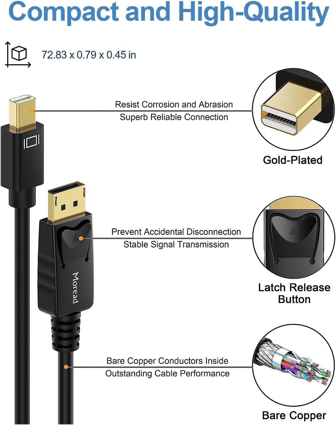 Mini Displayport to Displayport Cable, 6 Feet, Gold-Plated Displayport to Mini Displayport (4K@60Hz, 2K@144Hz) Mini DP to DP Display Cable - Black