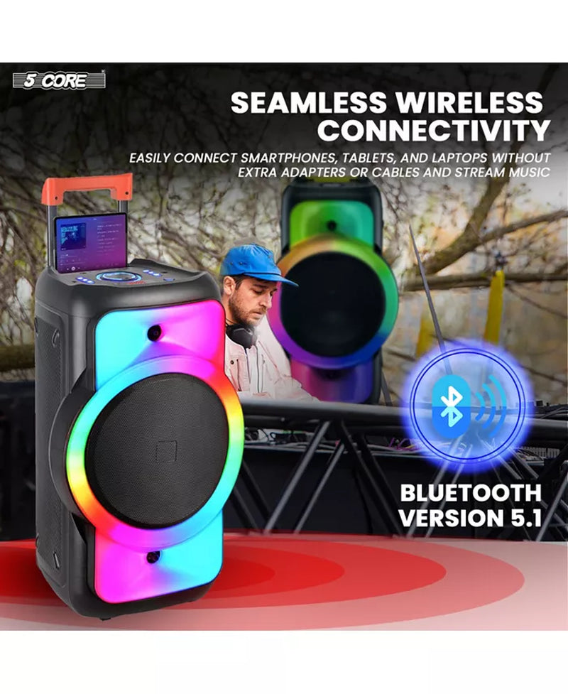 Bluetooth Speaker 2 Wireless Microphones Karaoke Machine 12" Inch Woofer Portable Singing PA System W DJ Light + FM + USB + AUX - PLB 12X1 2MIC