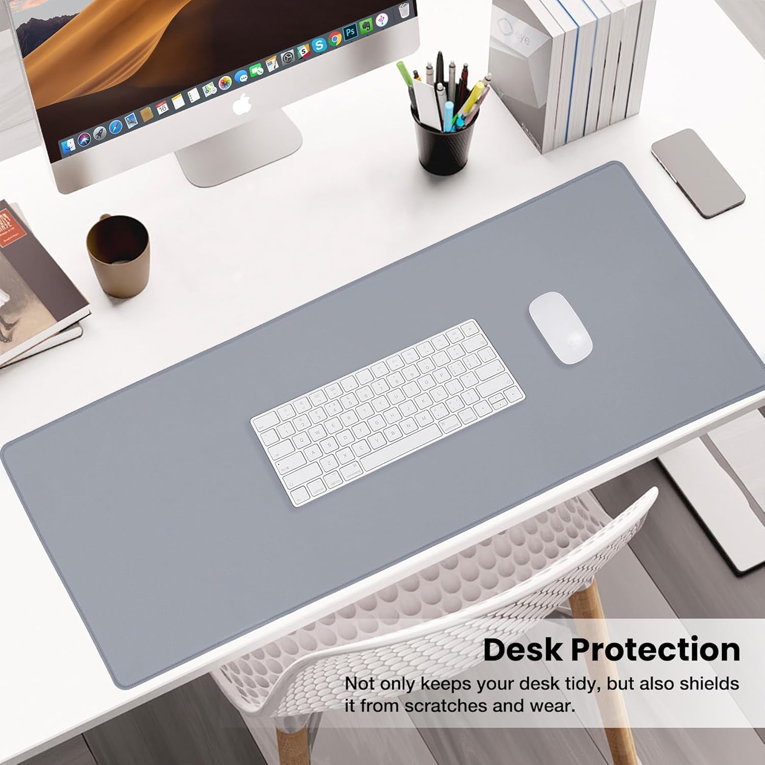 Waterproof Large Gaming Mouse Pad with Durable Stitched Edges，Non-Slip Rubber Base, Mouse Mat Desk Pad for Home Office Gaming, 35.4”X15.7”X0.12”, Gray