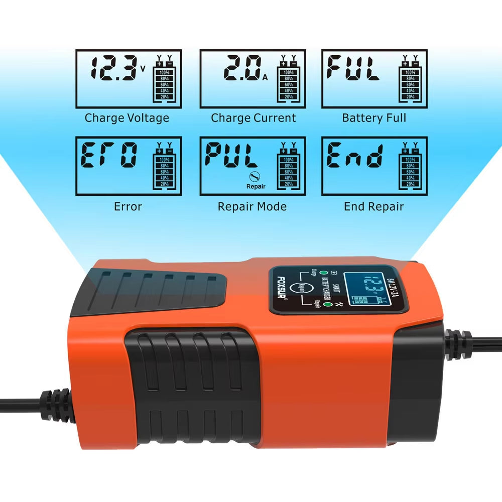 Portable Car Battery Chargers 12V/2A 24V/2A Full Automatic Smart Battery Chargers Maintainer Trickle Chargers Battery Desulfator