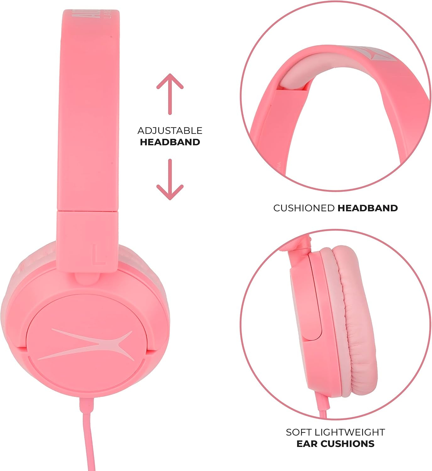 Kids Safe over the Ears Headphones, with Volume Limiting Technology for Developing Ears, for Ages 6-9 Years, Pink