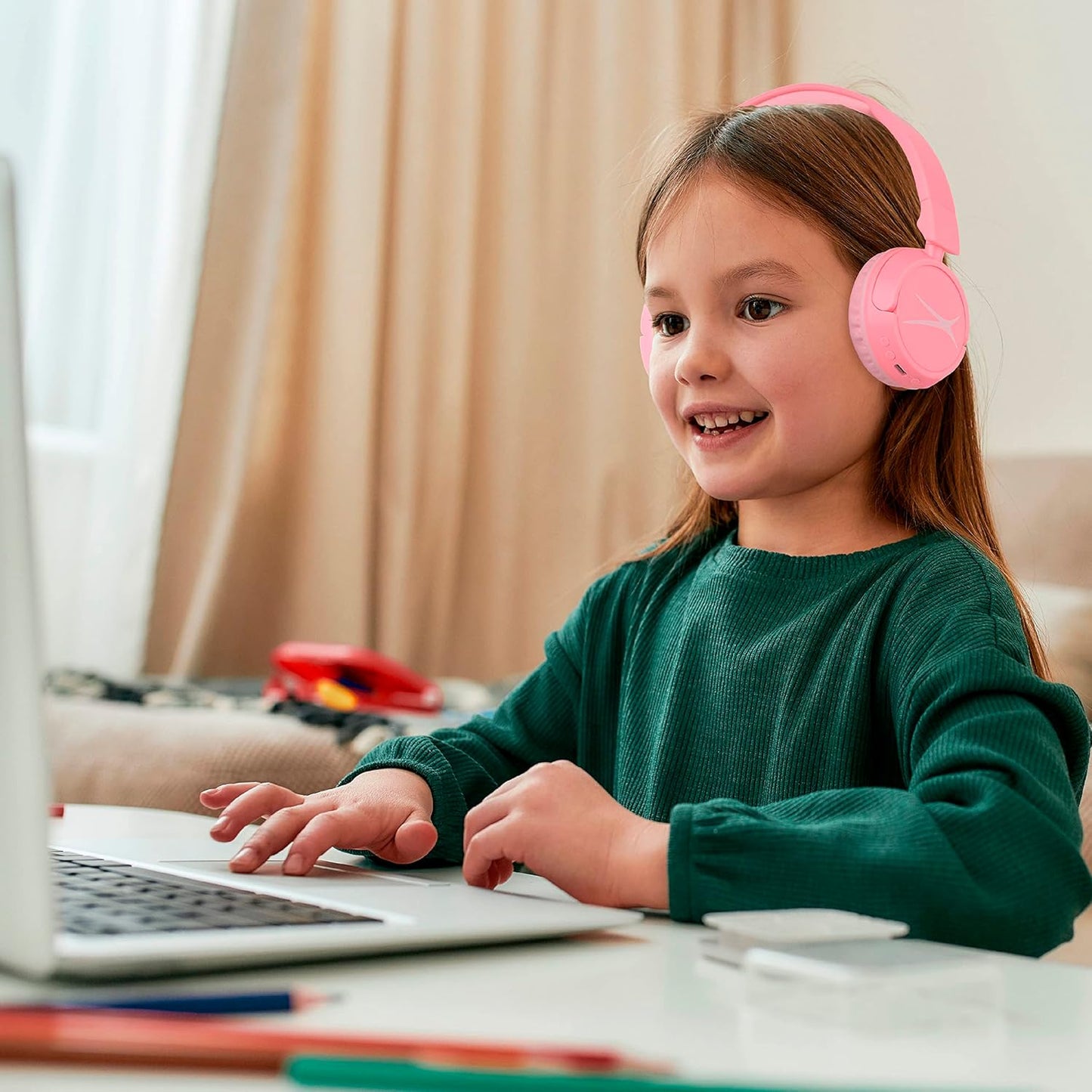 Kids Safe over the Ears Headphones, with Volume Limiting Technology for Developing Ears, for Ages 6-9 Years, Pink