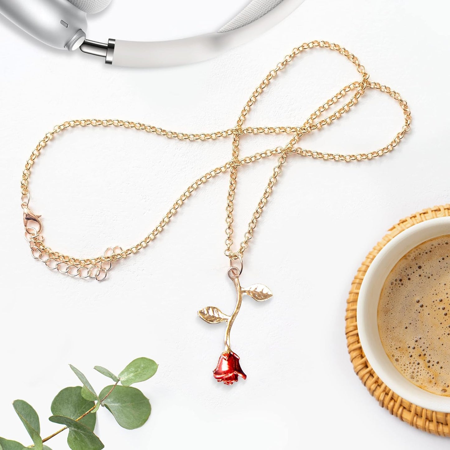 Necklaces for Women, Gold Necklace for Women Rose Necklace with Pendant, Aesthetic Necklace, Preppy Jewelry, Trendy Jewelry, Cute Necklaces for Teen Girls and All Women Necklace